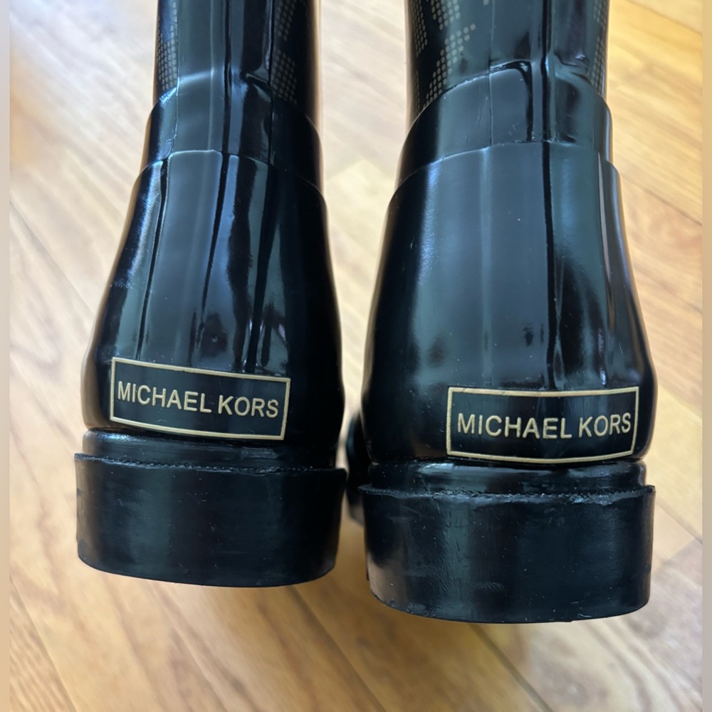 MICHAEL Michael Kors Mid Calf RainBoots Women’s 6M Black/Brown Logo Flawed* Read - Picture 7 of 11